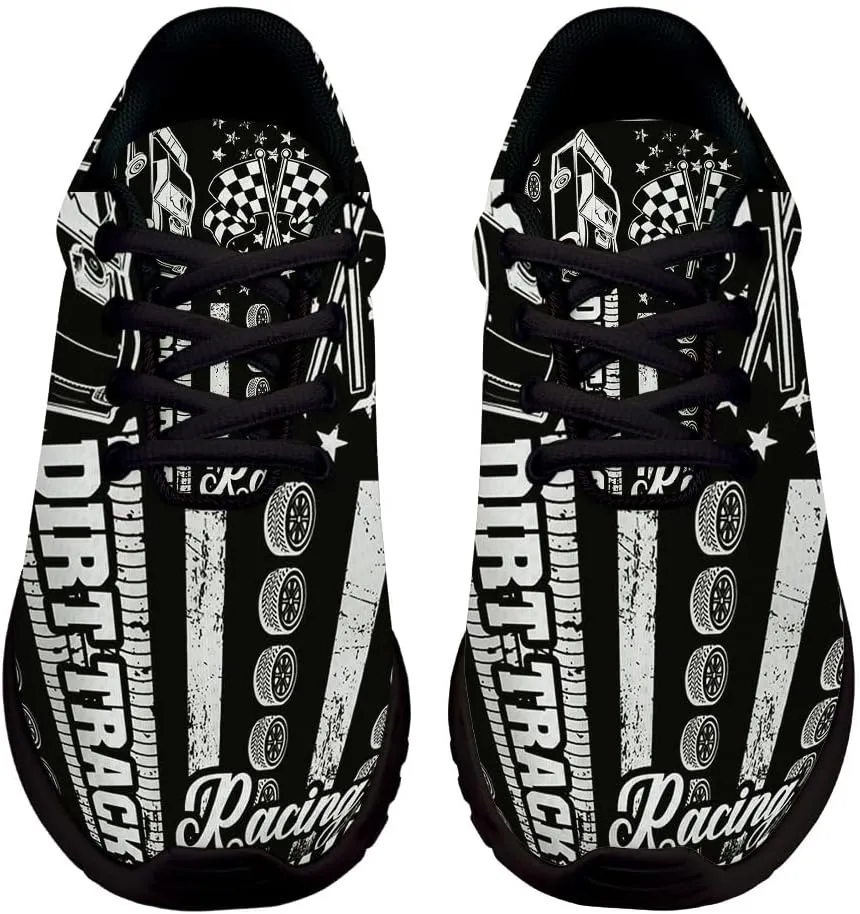 Dirt Track Racing Checkered Racing American Flag Shoes for Women Men Trail Running Casual Fashion Sneakers Slip-on Tennis Shoes