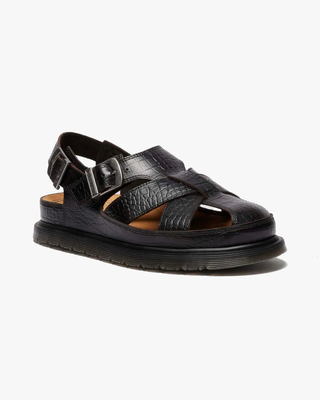 Dr Martens Archive Fisherman Sandals - Dark Brown Croc Emboss Analine Leather