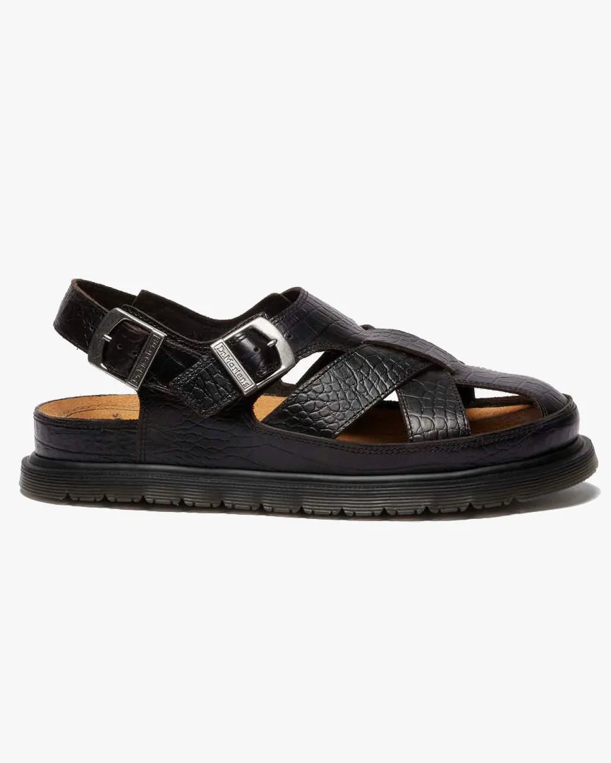 Dr Martens Archive Fisherman Sandals - Dark Brown Croc Emboss Analine Leather
