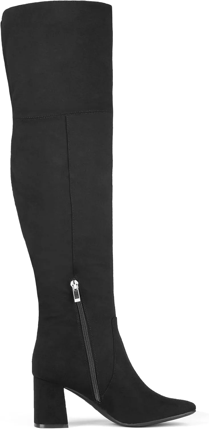 DREAM PAIRS Womens Thigh High Over the Knee Fashion Chunky Heel Long Boots