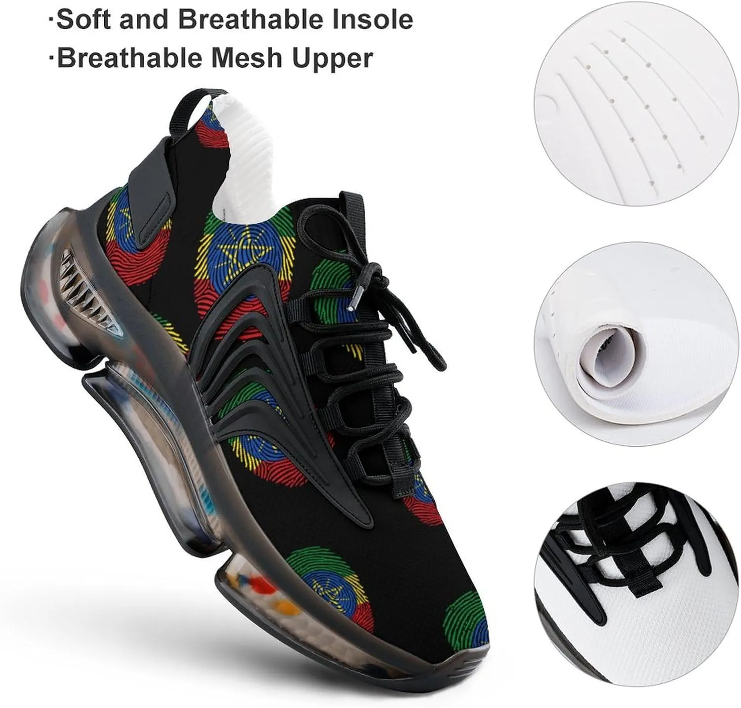 Ethiopia Fingerprint Walking Shoes for Men Lightweight Tennis Fashion Elastic Sports Shoes Cushion Basketball Shoes