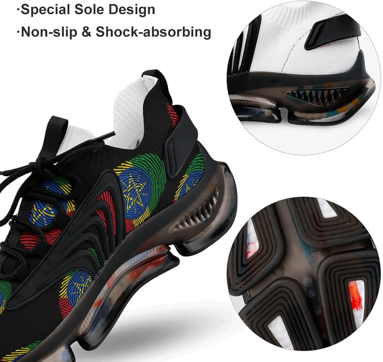 Ethiopia Fingerprint Walking Shoes for Men Lightweight Tennis Fashion Elastic Sports Shoes Cushion Basketball Shoes