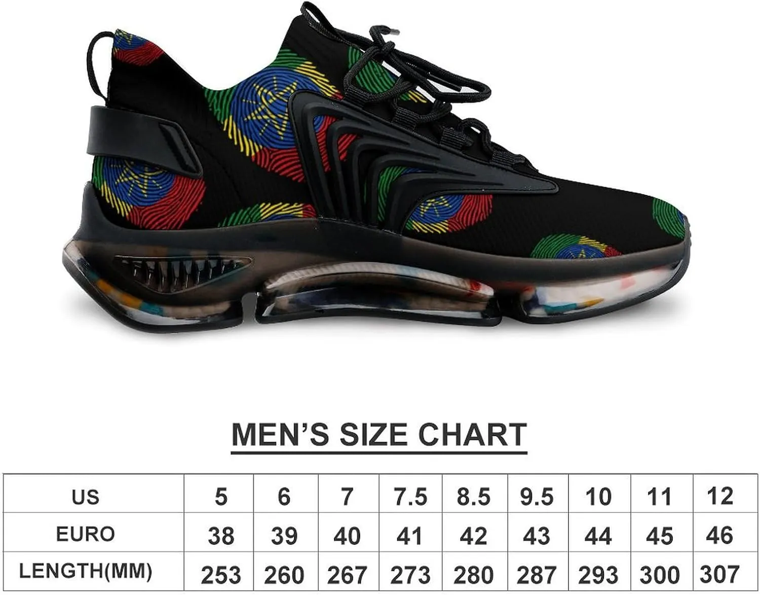 Ethiopia Fingerprint Walking Shoes for Men Lightweight Tennis Fashion Elastic Sports Shoes Cushion Basketball Shoes