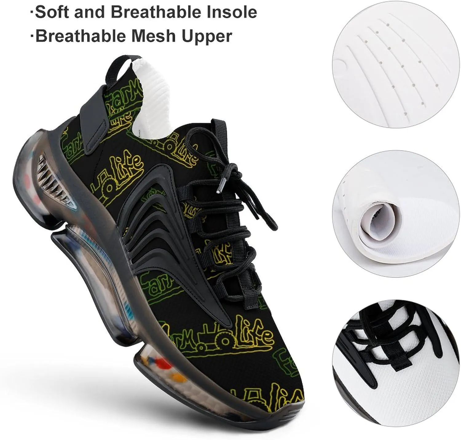 Farm Life Tractpr Walking Shoes for Men Lightweight Tennis Fashion Elastic Sports Shoes Cushion Basketball Shoes