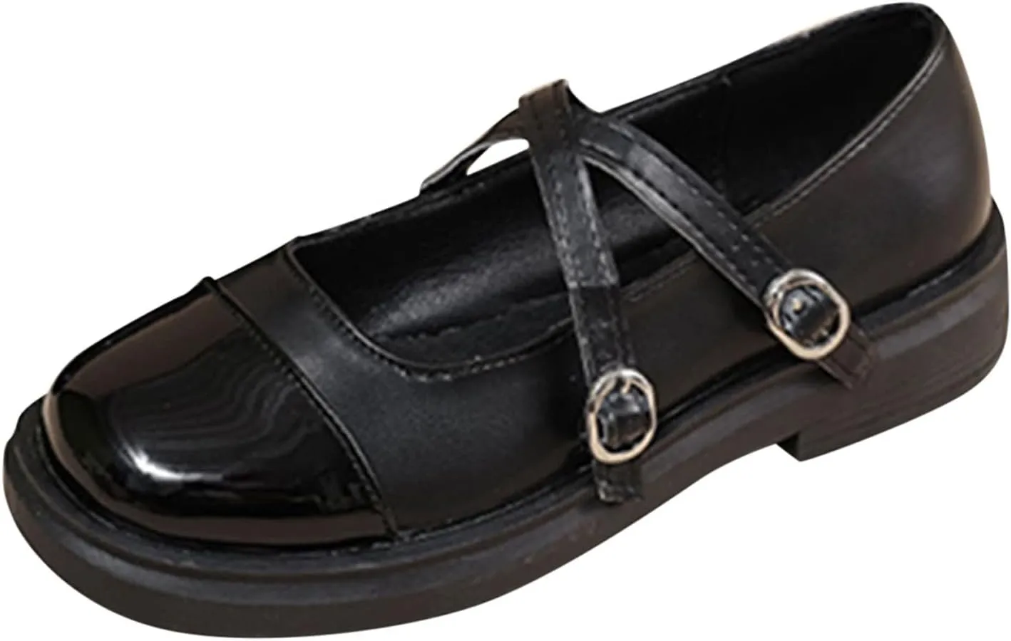 Fashion Autumn Women Casual Shoes Strap Buckle Colorblock Round Toe Low Heel Boys Casual Shoes Size 6 (Black, 8.5)
