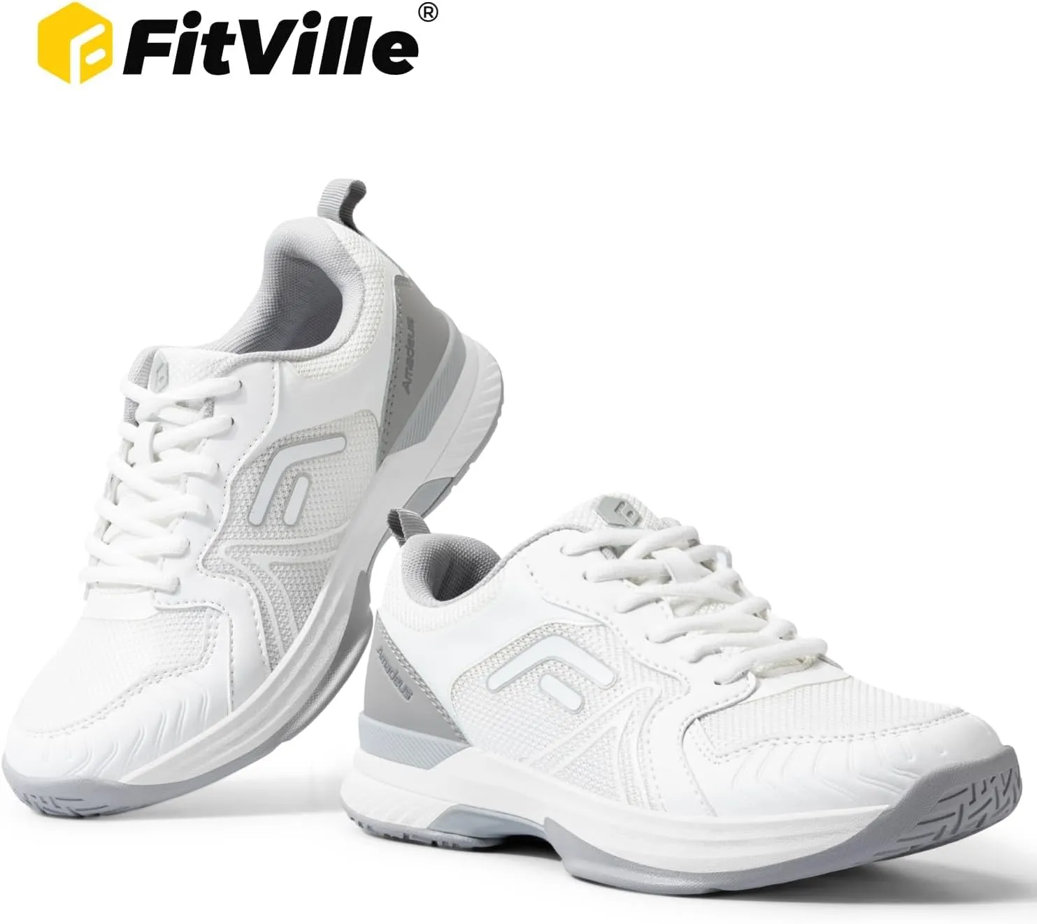 FitVille Wide Women's Pickleball Shoes Cloud-Like Lightweight Tennis Shoes with Arch Support Breathable Court Shoes for Racketball, Squash & Wide Toe Box