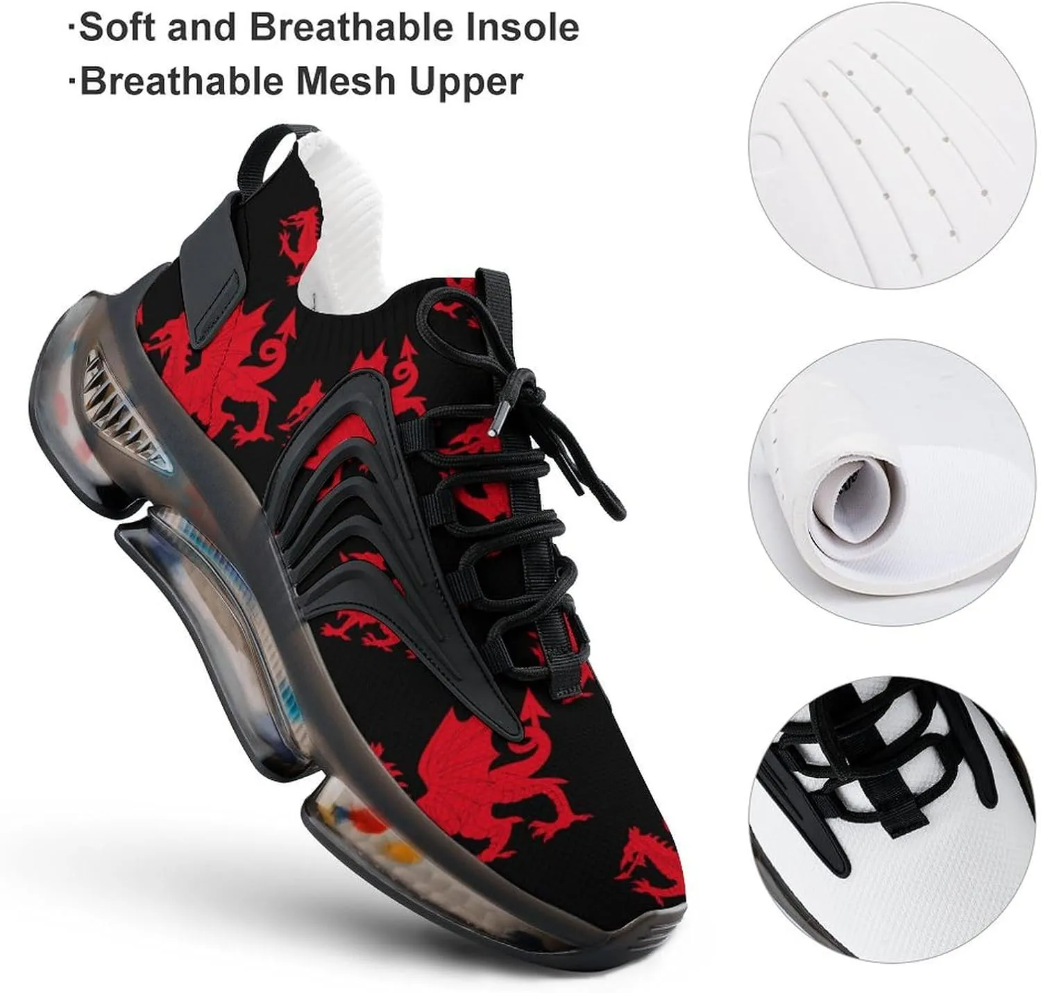 Flag of Wales Welsh Dragon Walking Shoes for Men Lightweight Tennis Fashion Elastic Sports Shoes Cushion Basketball Shoes