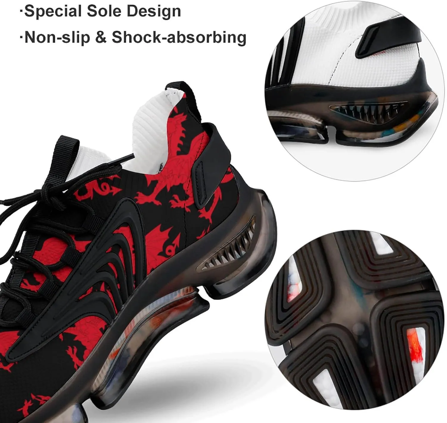Flag of Wales Welsh Dragon Walking Shoes for Men Lightweight Tennis Fashion Elastic Sports Shoes Cushion Basketball Shoes