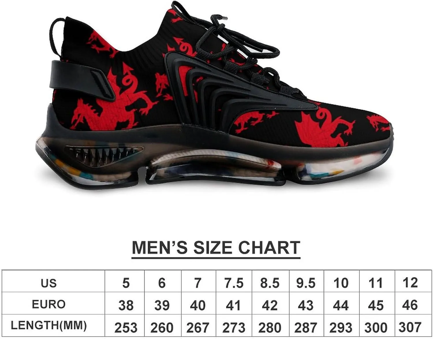Flag of Wales Welsh Dragon Walking Shoes for Men Lightweight Tennis Fashion Elastic Sports Shoes Cushion Basketball Shoes