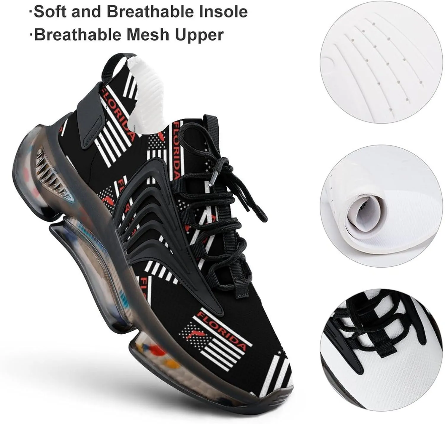 Florida State America Flag Walking Shoes for Men Lightweight Tennis Fashion Elastic Sports Shoes Cushion Basketball Shoes
