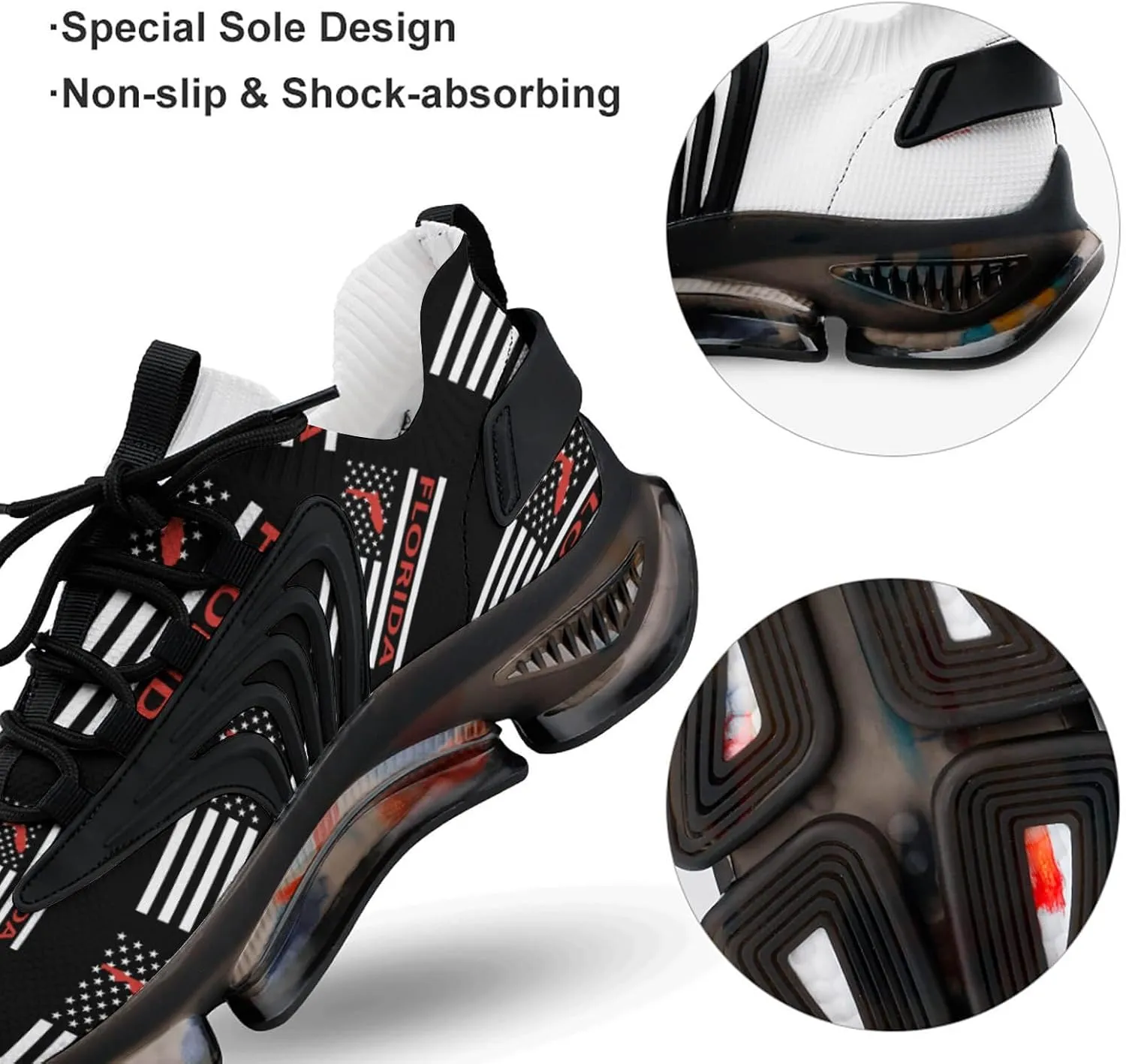 Florida State America Flag Walking Shoes for Men Lightweight Tennis Fashion Elastic Sports Shoes Cushion Basketball Shoes
