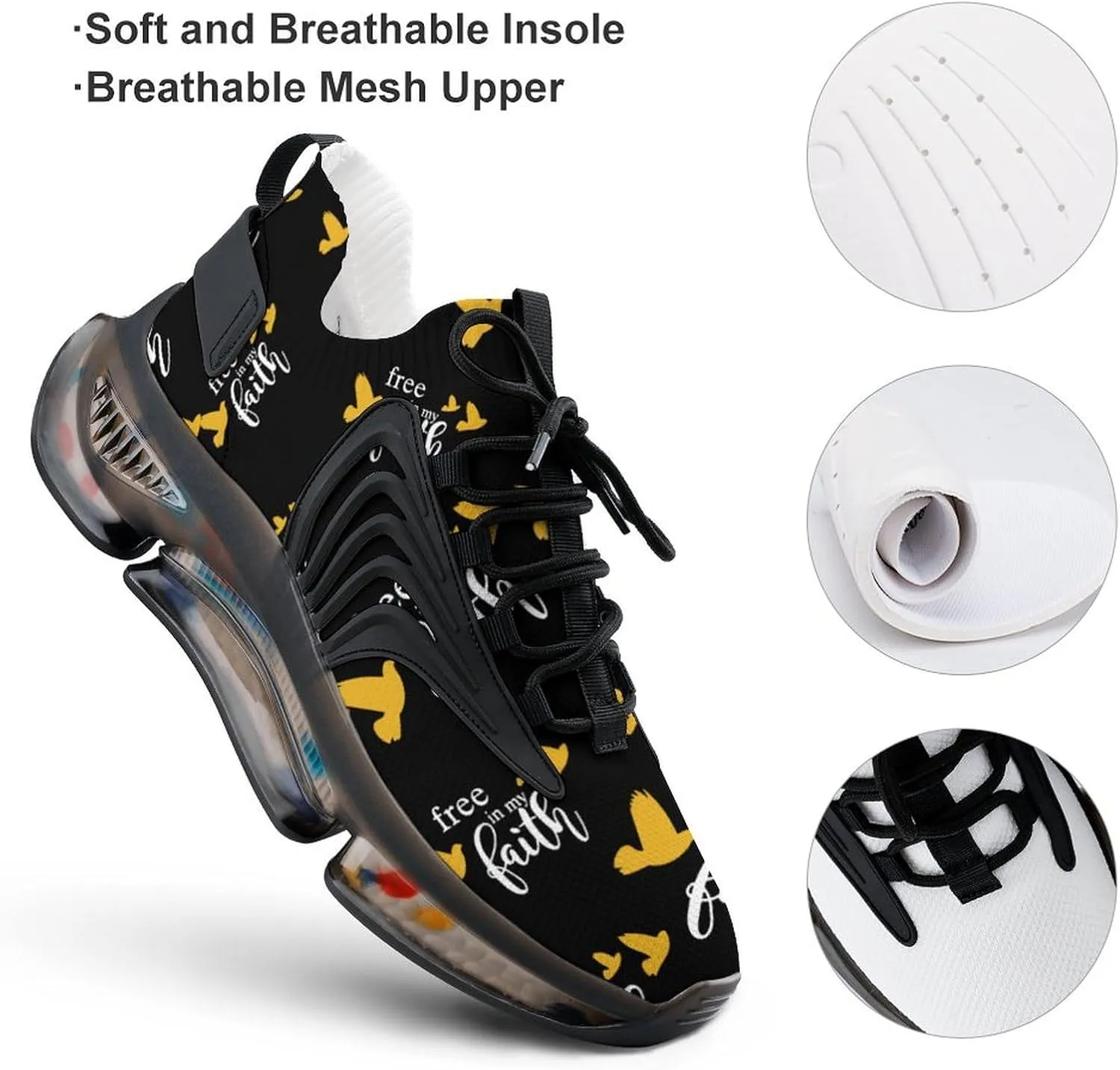 Free in My Faith Pigeon Walking Shoes for Men Lightweight Tennis Fashion Elastic Sports Shoes Cushion Basketball Shoes