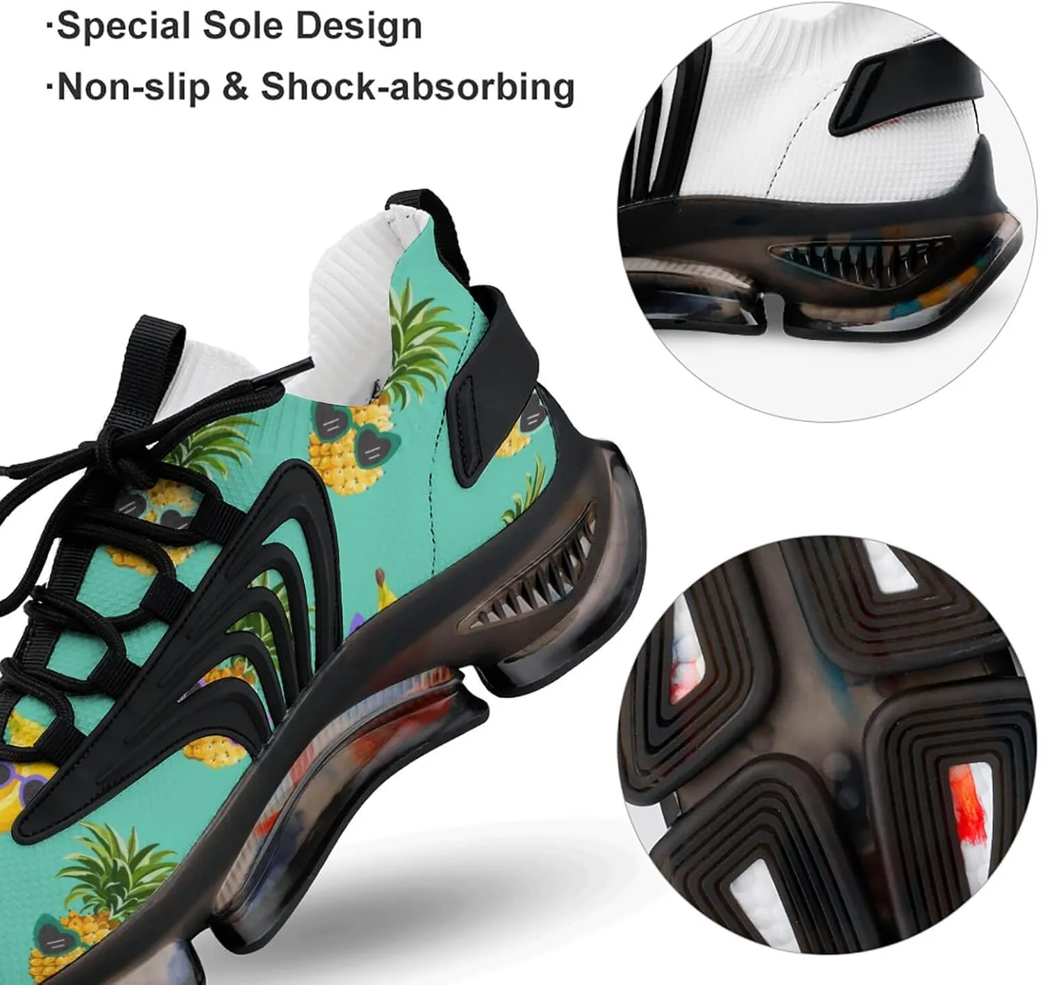 Funny Pineapple Banana Wear Glasses Walking Shoes for Men Lightweight Tennis Fashion Elastic Sports Shoes Cushion Basketball Shoes