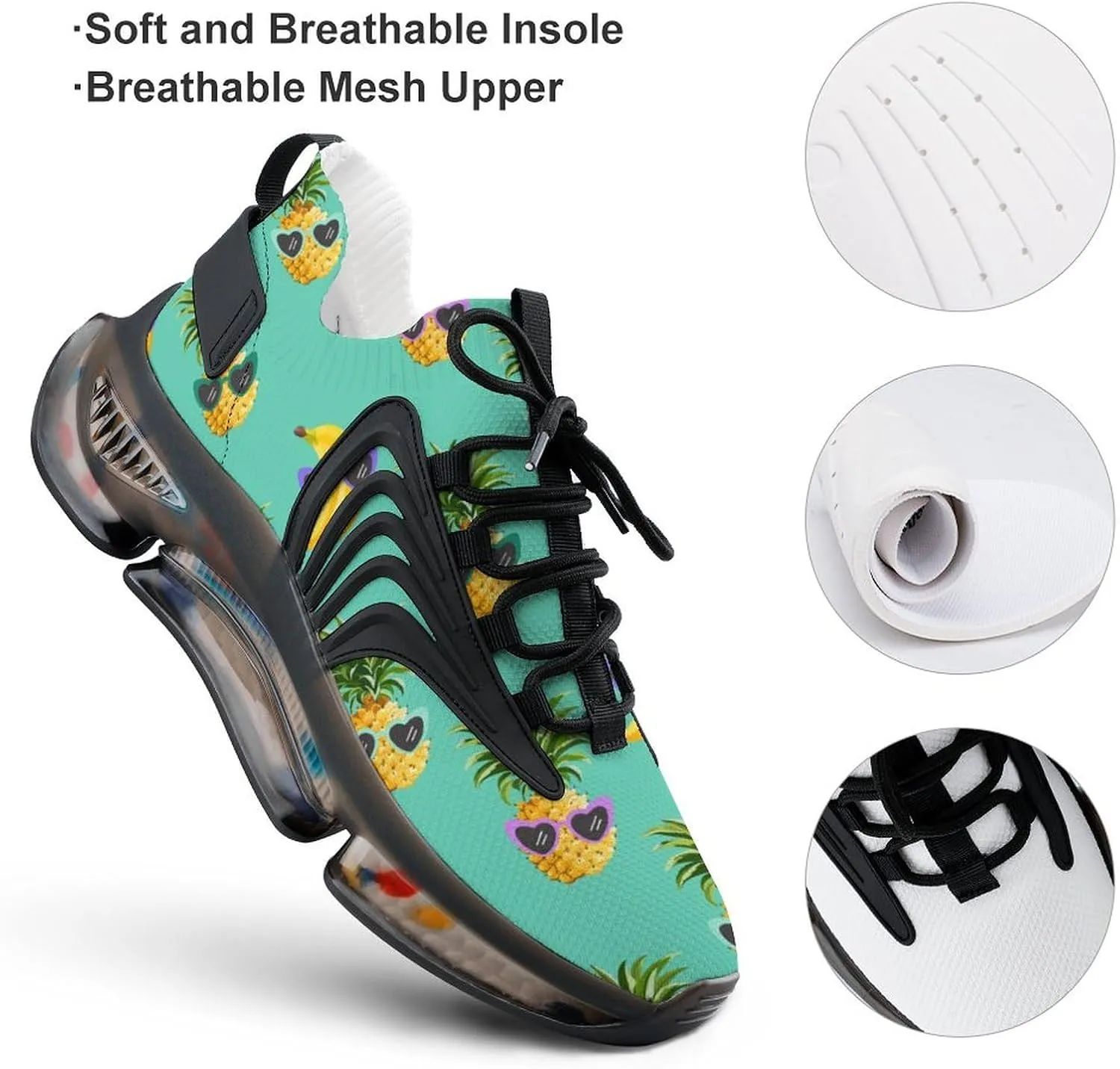 Funny Pineapple Banana Wear Glasses Walking Shoes for Men Lightweight Tennis Fashion Elastic Sports Shoes Cushion Basketball Shoes