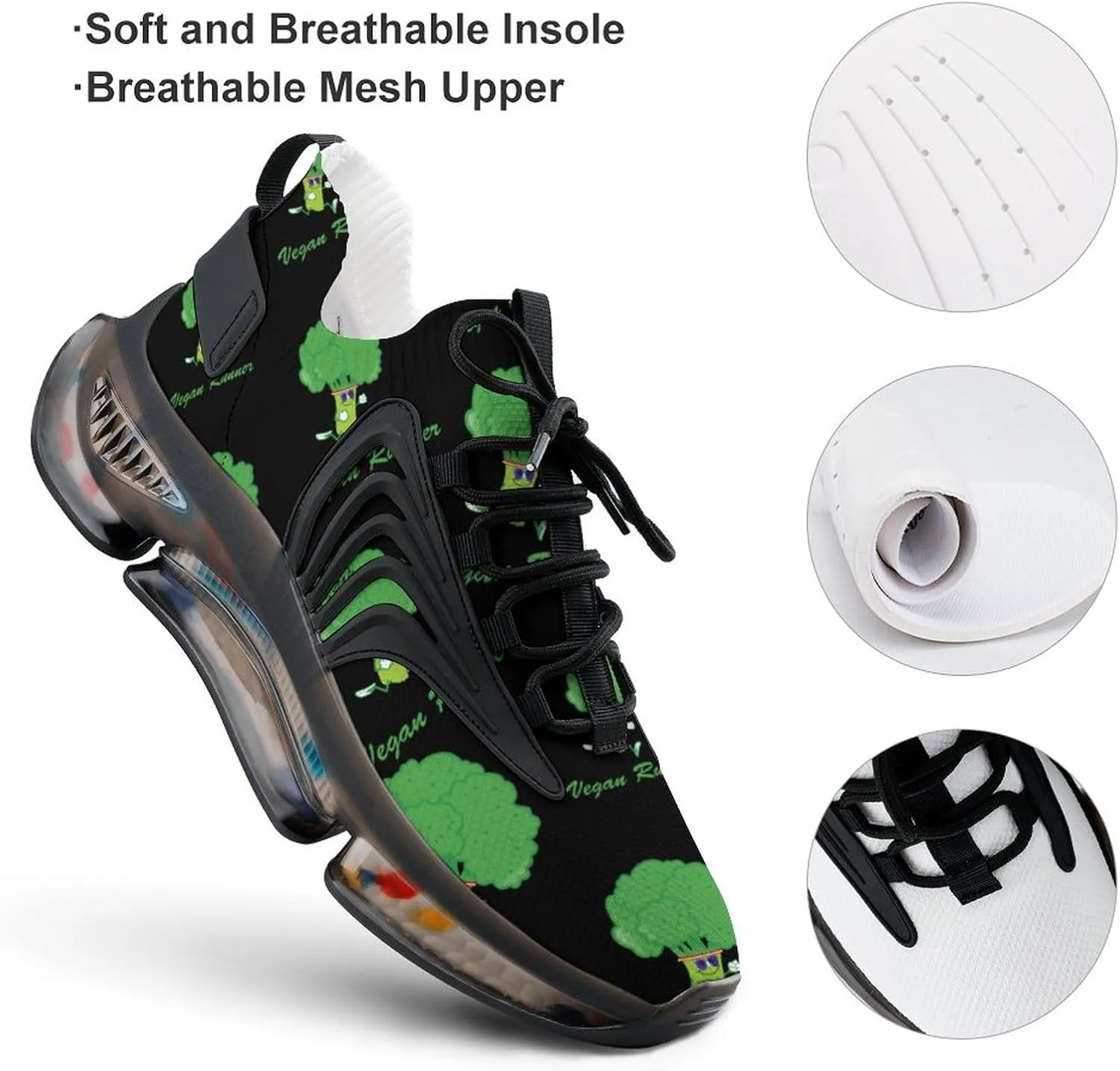 Funny Vegan Runner Walking Shoes for Men Lightweight Tennis Fashion Elastic Sports Shoes Cushion Basketball Shoes