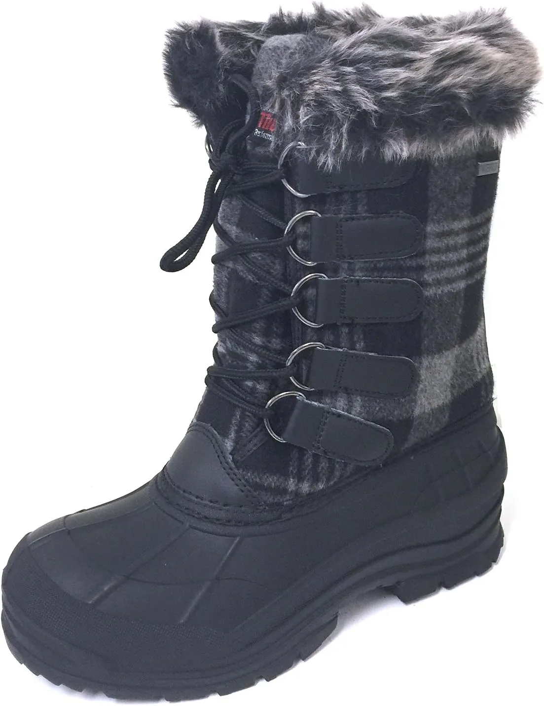 G4U-CDS Women's Winter Boots Cold Weather Insulated Flannel Plaid Lace up Waterproof Snow Fur Duck Shoes