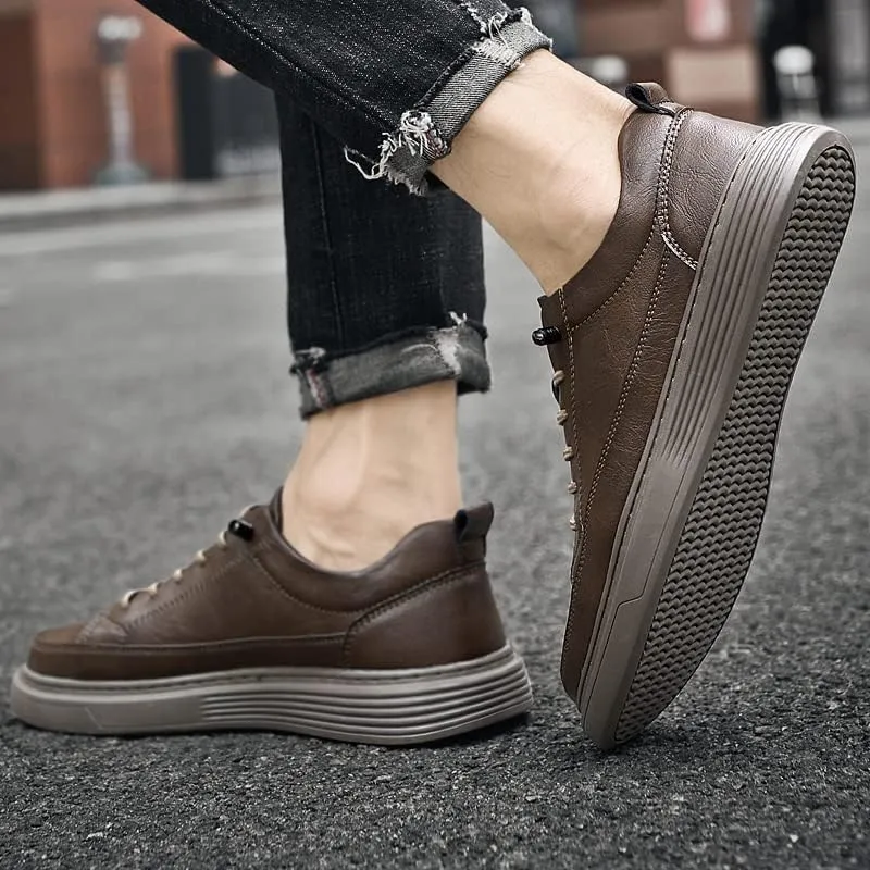 Genuine Leather Casual Shoes Men Luxury Black Sneakers Fashion Designer All-Match Skateboard Shoe Low Top Walking Men's Shoes