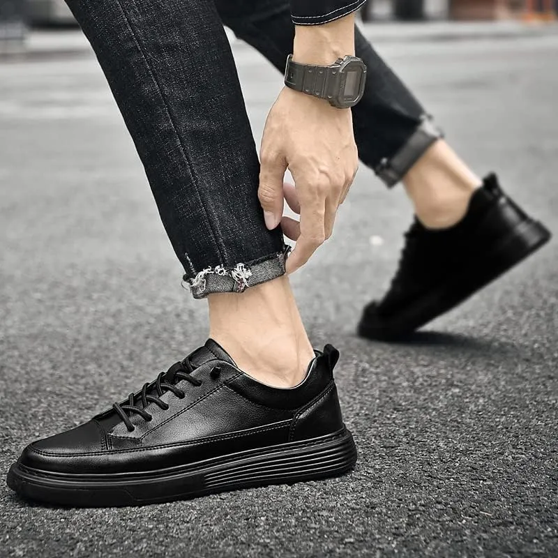 Genuine Leather Casual Shoes Men Luxury Black Sneakers Fashion Designer All-Match Skateboard Shoe Low Top Walking Men's Shoes