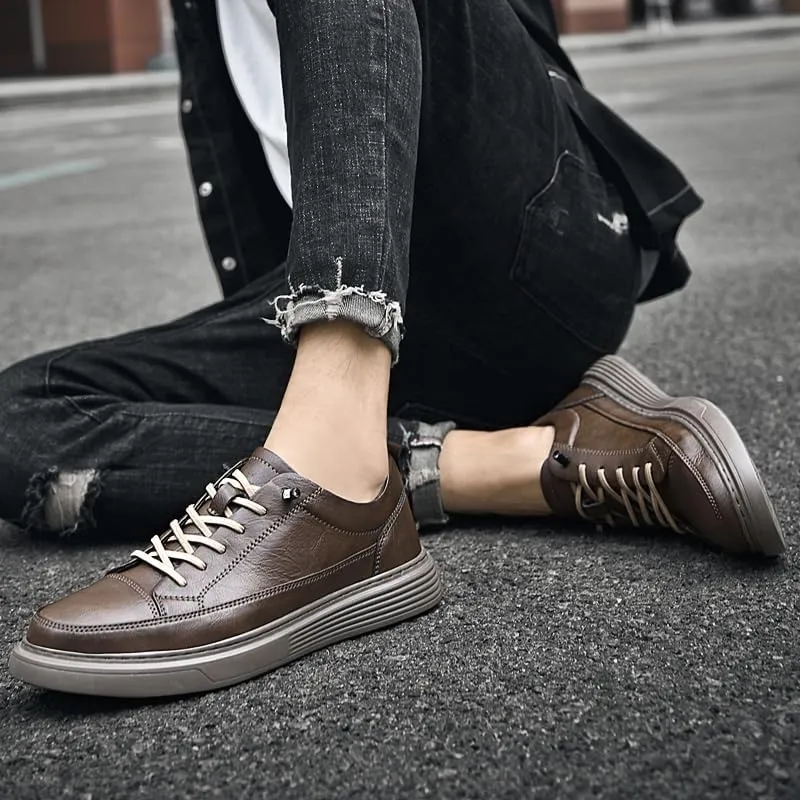 Genuine Leather Casual Shoes Men Luxury Black Sneakers Fashion Designer All-Match Skateboard Shoe Low Top Walking Men's Shoes