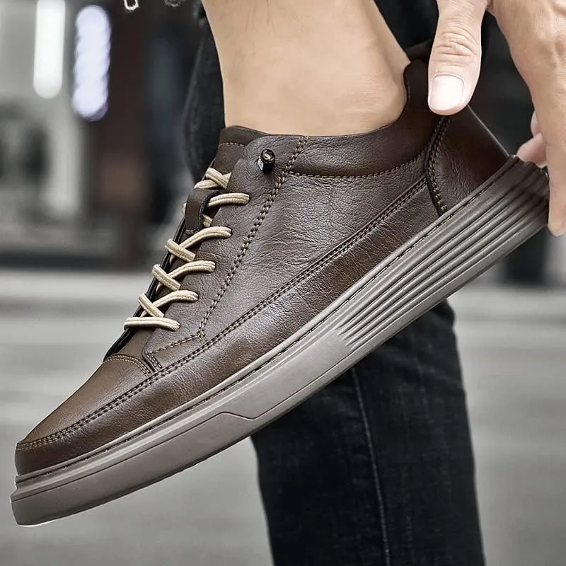 Genuine Leather Casual Shoes Men Luxury Black Sneakers Fashion Designer All-Match Skateboard Shoe Low Top Walking Men's Shoes