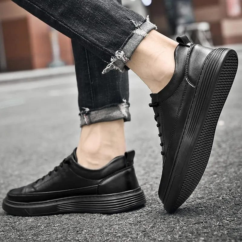 Genuine Leather Casual Shoes Men Luxury Black Sneakers Fashion Designer All-Match Skateboard Shoe Low Top Walking Men's Shoes