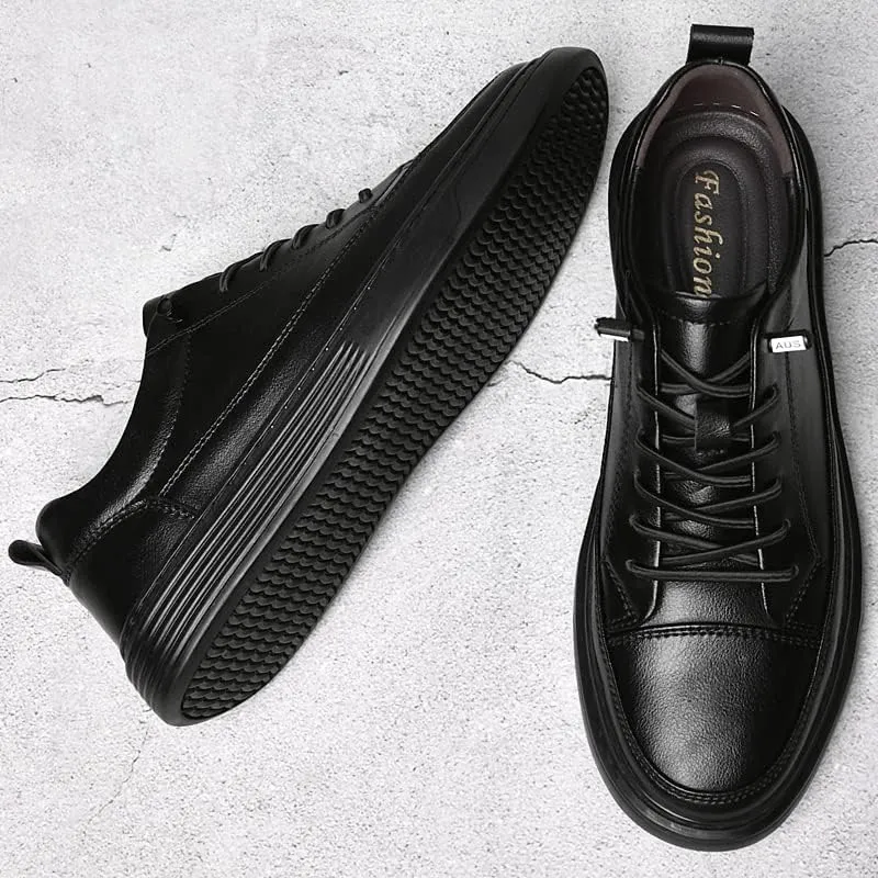 Genuine Leather Casual Shoes Men Luxury Black Sneakers Fashion Designer All-Match Skateboard Shoe Low Top Walking Men's Shoes