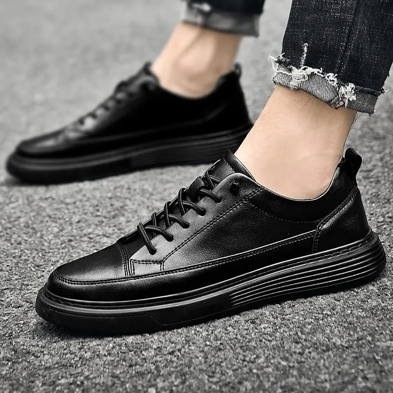 Genuine Leather Casual Shoes Men Luxury Black Sneakers Fashion Designer All-Match Skateboard Shoe Low Top Walking Men's Shoes
