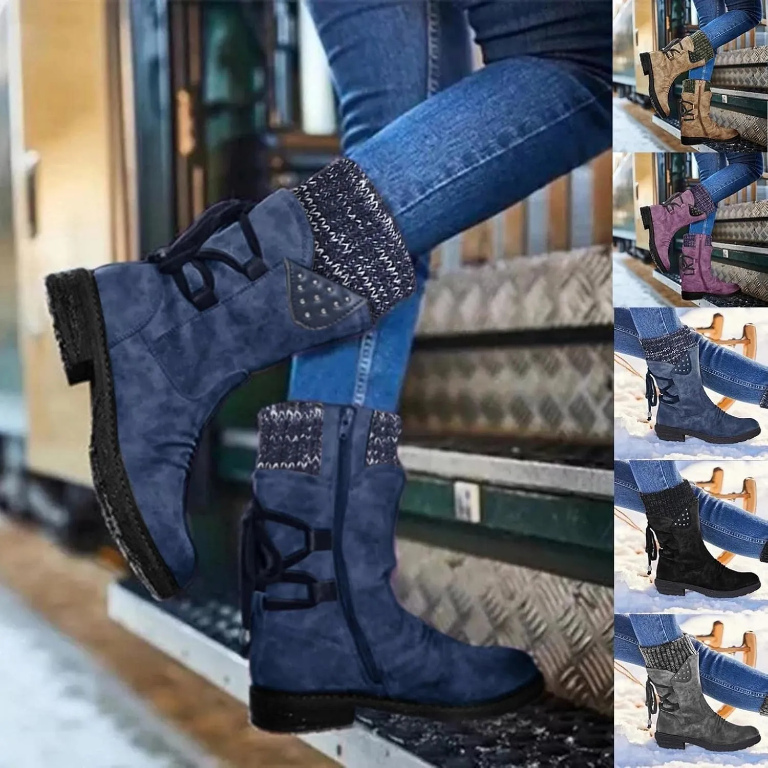 Gibobby Booties for Women Winter Hiking Boots Keep Warm Anti-Slip Soft Warm Fur Lined Winter Ankle Booties