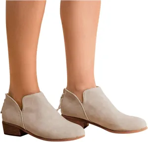 Gibobby Booties for Women with Heel and Buckle,Ankle Boots Round Toe Faux Stacked Low Heel Side Zipper Winter Boots