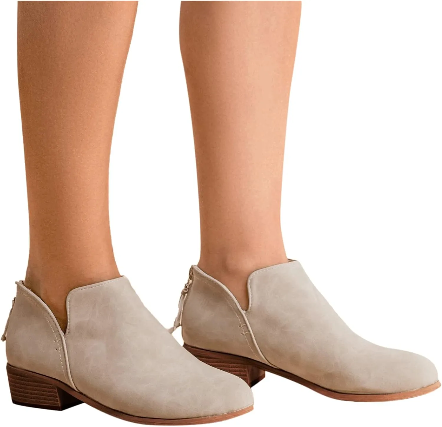 Gibobby Booties for Women with Heel and Buckle,Ankle Boots Round Toe Faux Stacked Low Heel Side Zipper Winter Boots