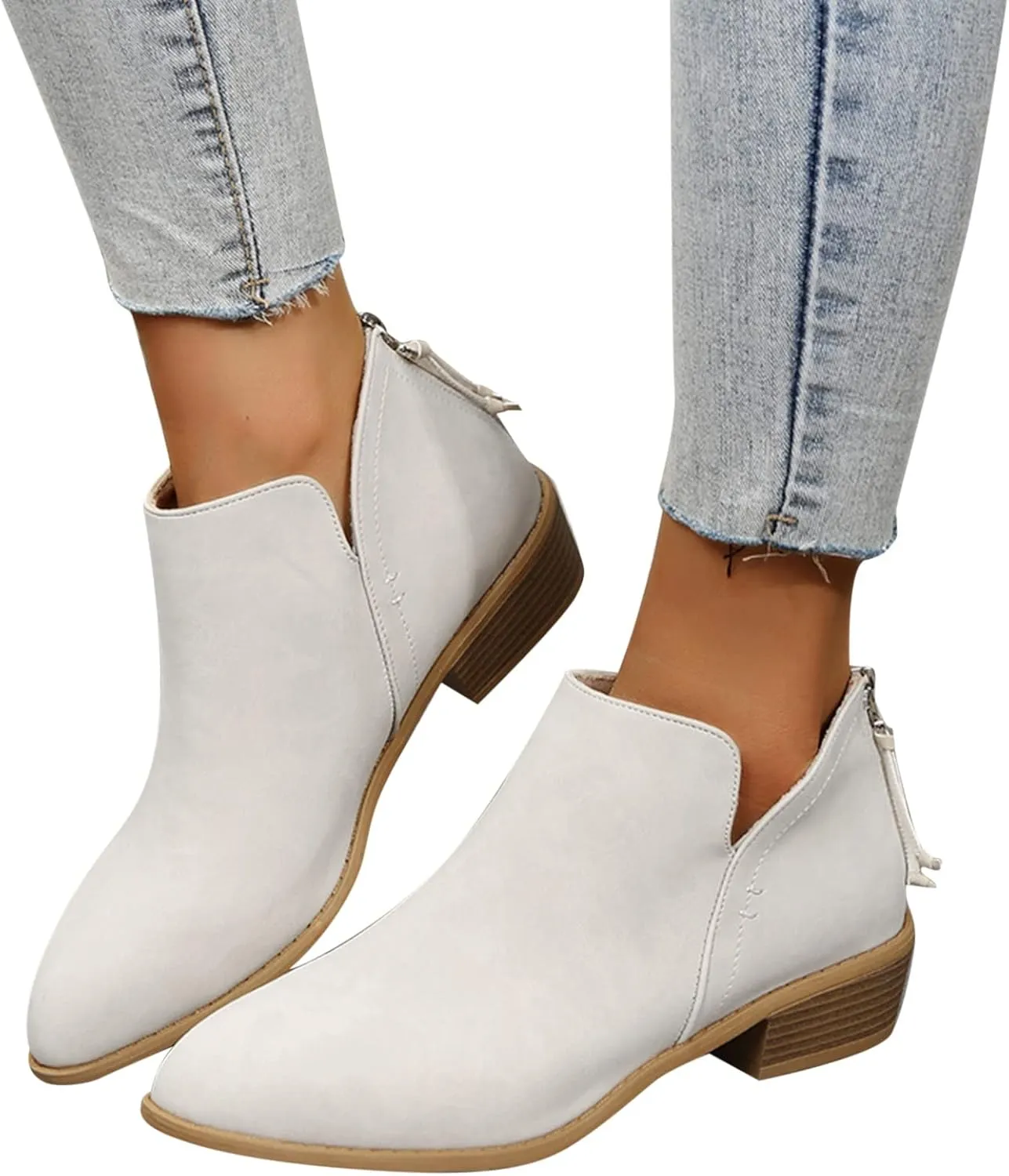 Gibobby Boots for Women Low Heel Retro V Cut Short Warm Boots Closed Toe Low Heel Combat Western Shoes