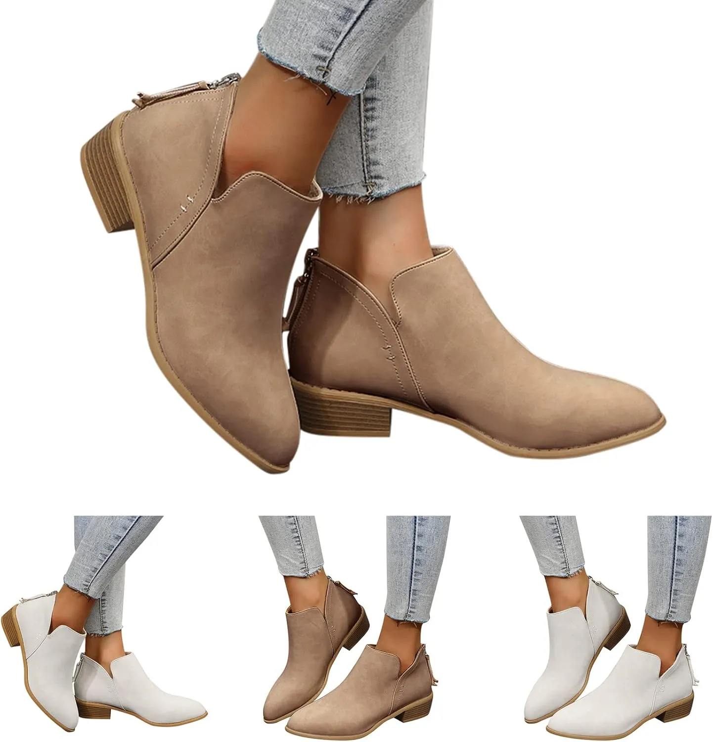Gibobby Boots for Women Low Heel Retro V Cut Short Warm Boots Closed Toe Low Heel Combat Western Shoes