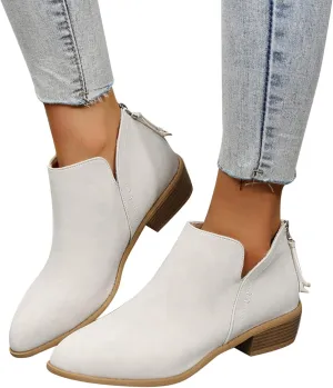 Gibobby Boots for Women Low Heel Retro V Cut Short Warm Boots Closed Toe Low Heel Combat Western Shoes