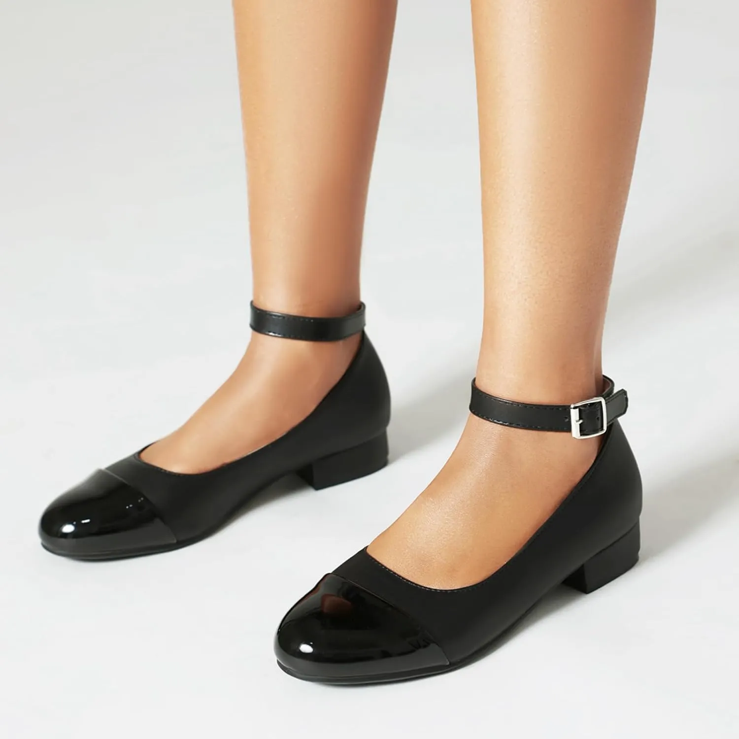 Gicoiz Mary Jane Comfort Womens Ankle Strap Low Heel Pumps