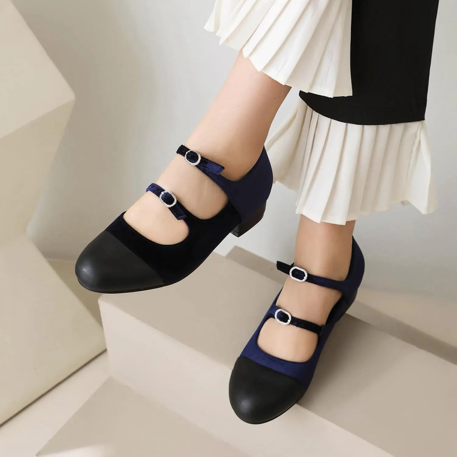 Gicoiz Mary Jane Comfort Womens Ankle Strap Low Heel Pumps