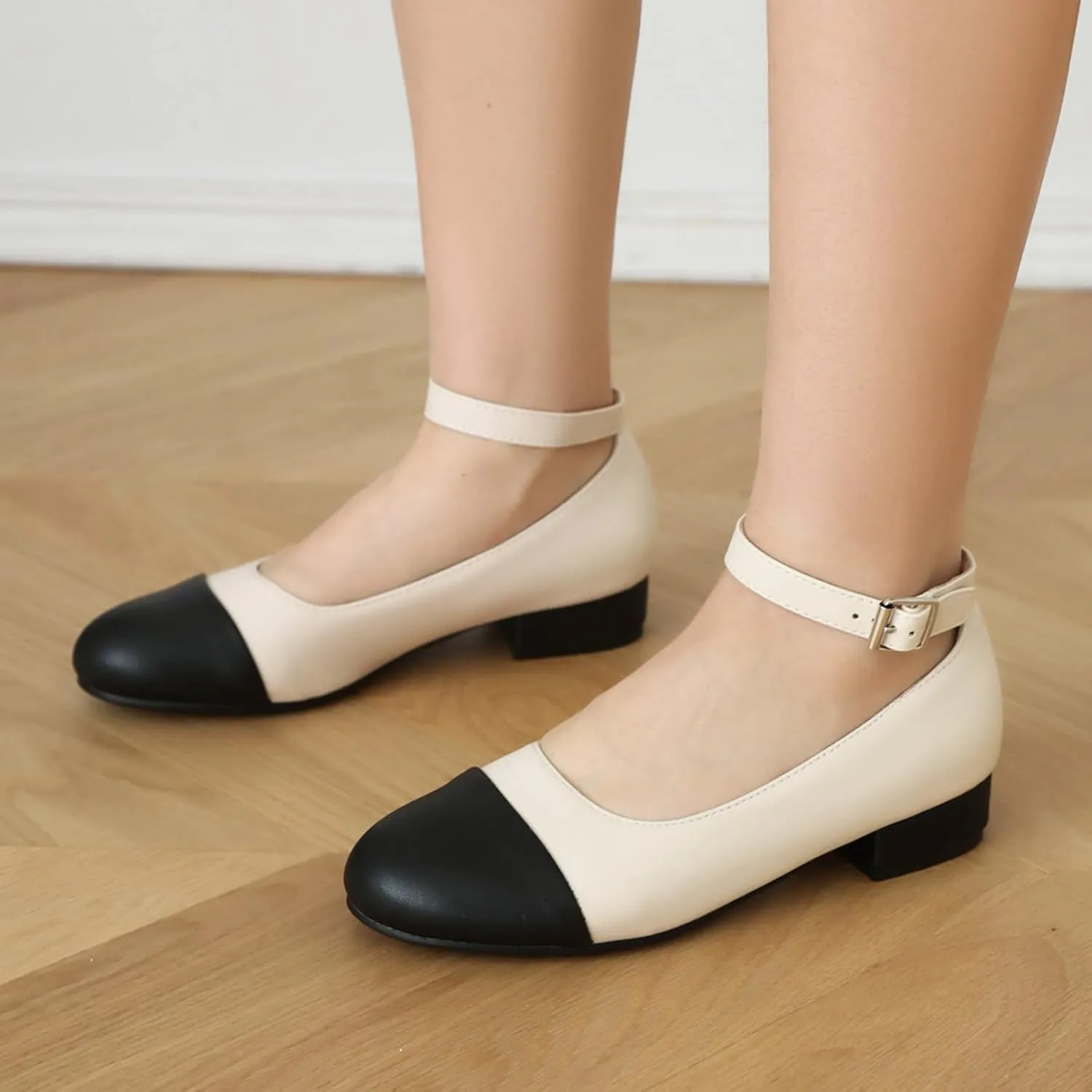 Gicoiz Mary Jane Comfort Womens Ankle Strap Low Heel Pumps