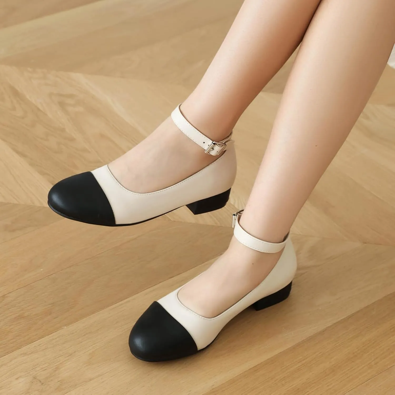 Gicoiz Mary Jane Comfort Womens Ankle Strap Low Heel Pumps