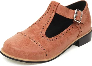 Gicoiz Round Toe Mary Jane Brogue Womens Block Low Heel Pumps