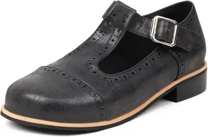 Gicoiz Round Toe Mary Jane Brogue Womens Block Low Heel Pumps