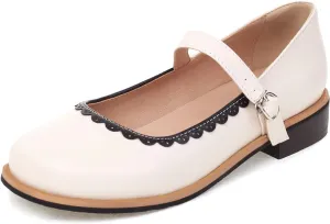 Gicoiz Round Toe Mary Jane Brogue Womens Block Low Heel Pumps