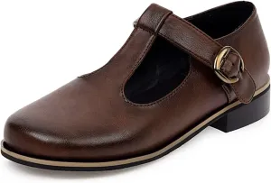 Gicoiz Round Toe Mary Jane Brogue Womens Block Low Heel Pumps