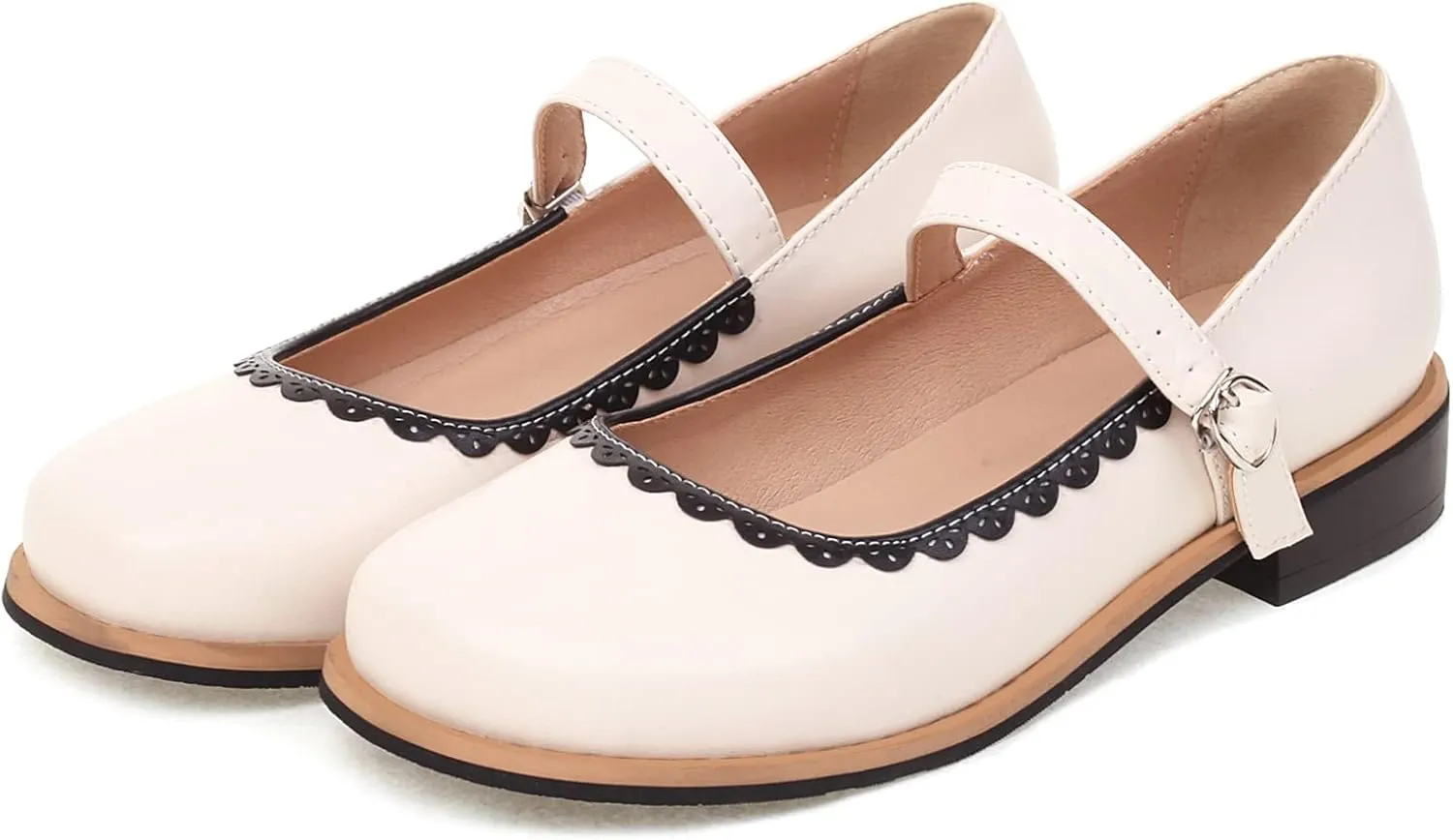 Gicoiz Round Toe Mary Jane Brogue Womens Block Low Heel Pumps