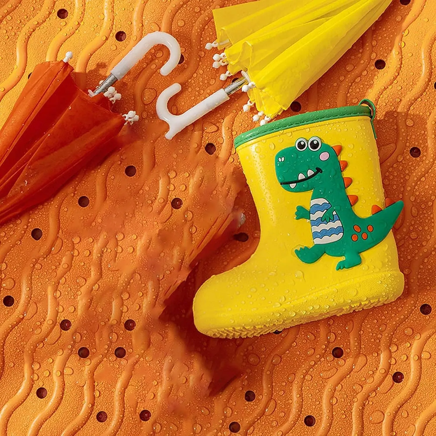 Girls Boy's Dinosaur Rain Boot Non Slip Toddler Kids Rain Boots Easy-on Lightweight Waterproof Rainboots Baby