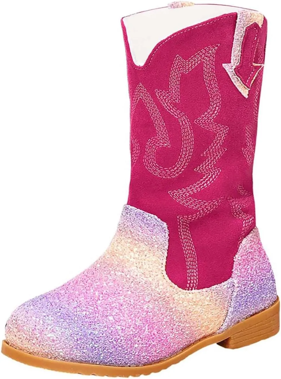 Girls Cowgirl Boots Mid Calf Square Toe Western Boot for Kids Glitter Cowboy Boots Party Toddler Girls Riding Shoes