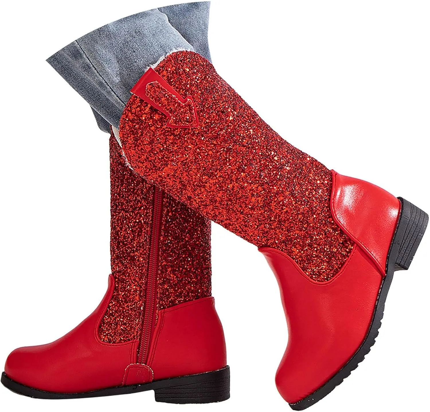 Girls Cowgirl Boots Mid Calf Square Toe Western Boot for Kids Sparkly Glitter Cowboy Boots Toddler Girls Outdoor Shoe
