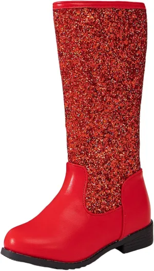 Girls Cowgirl Boots Mid Calf Square Toe Western Boot for Kids Sparkly Glitter Cowboy Boots Toddler Girls Riding Shoes