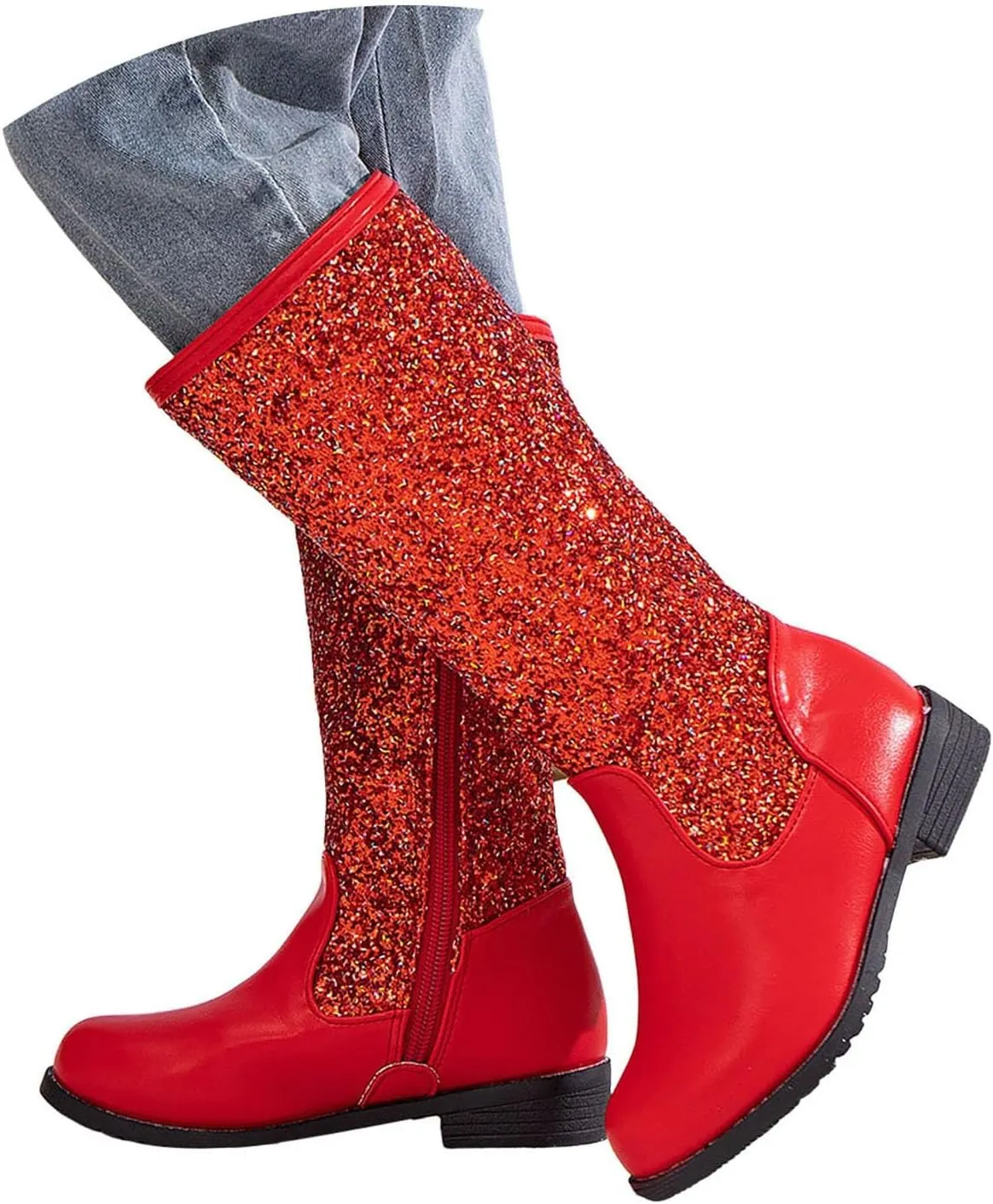 Girls Cowgirl Boots Mid Calf Square Toe Western Boot for Kids Sparkly Glitter Cowboy Boots Toddler Girls Riding Shoes