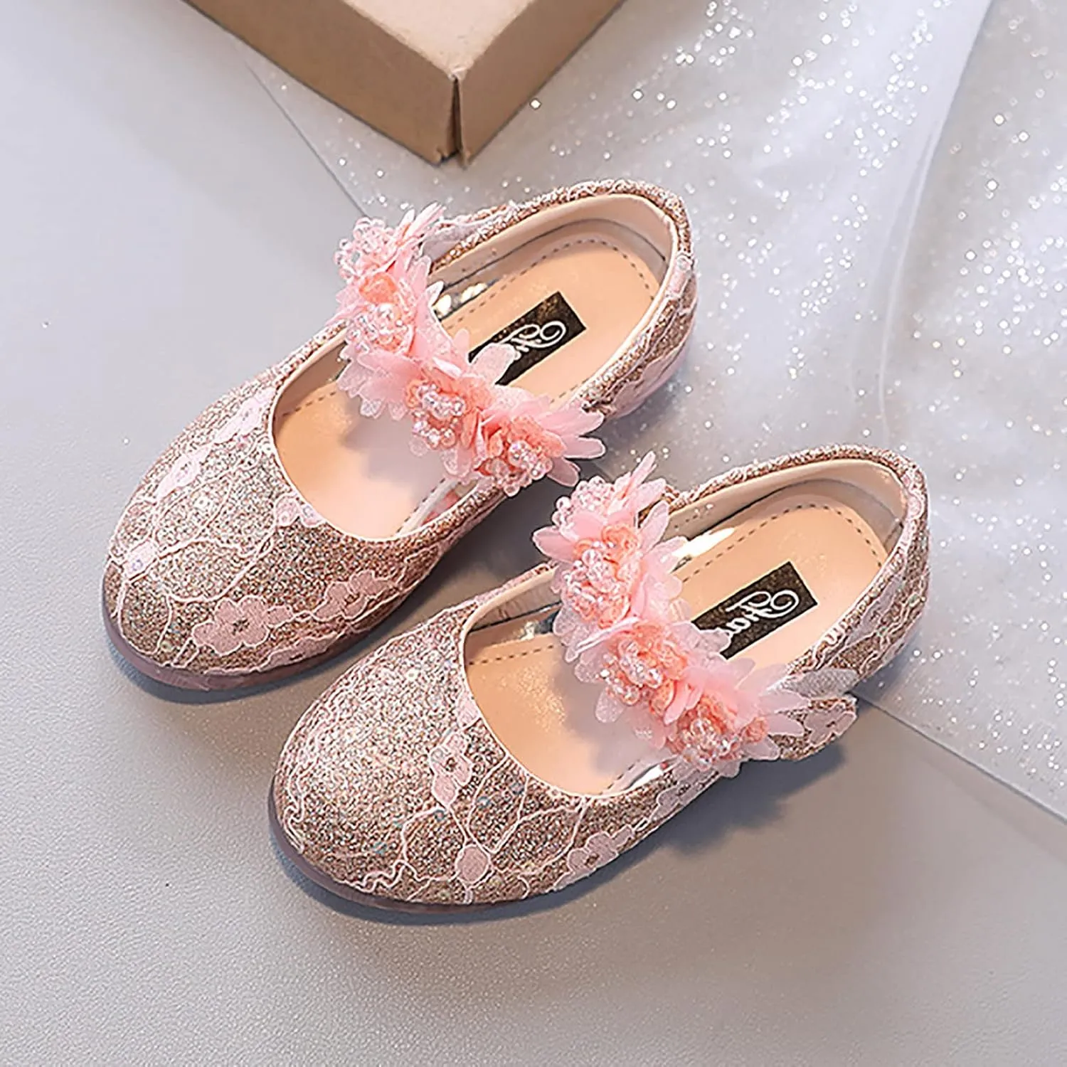 Girls Dress Shoes,Girls Baby Princess Shoes Rhinestone Flower Sandals Dancing Shoes Pearl Crystal Kawaii Shoes 1-6 Y