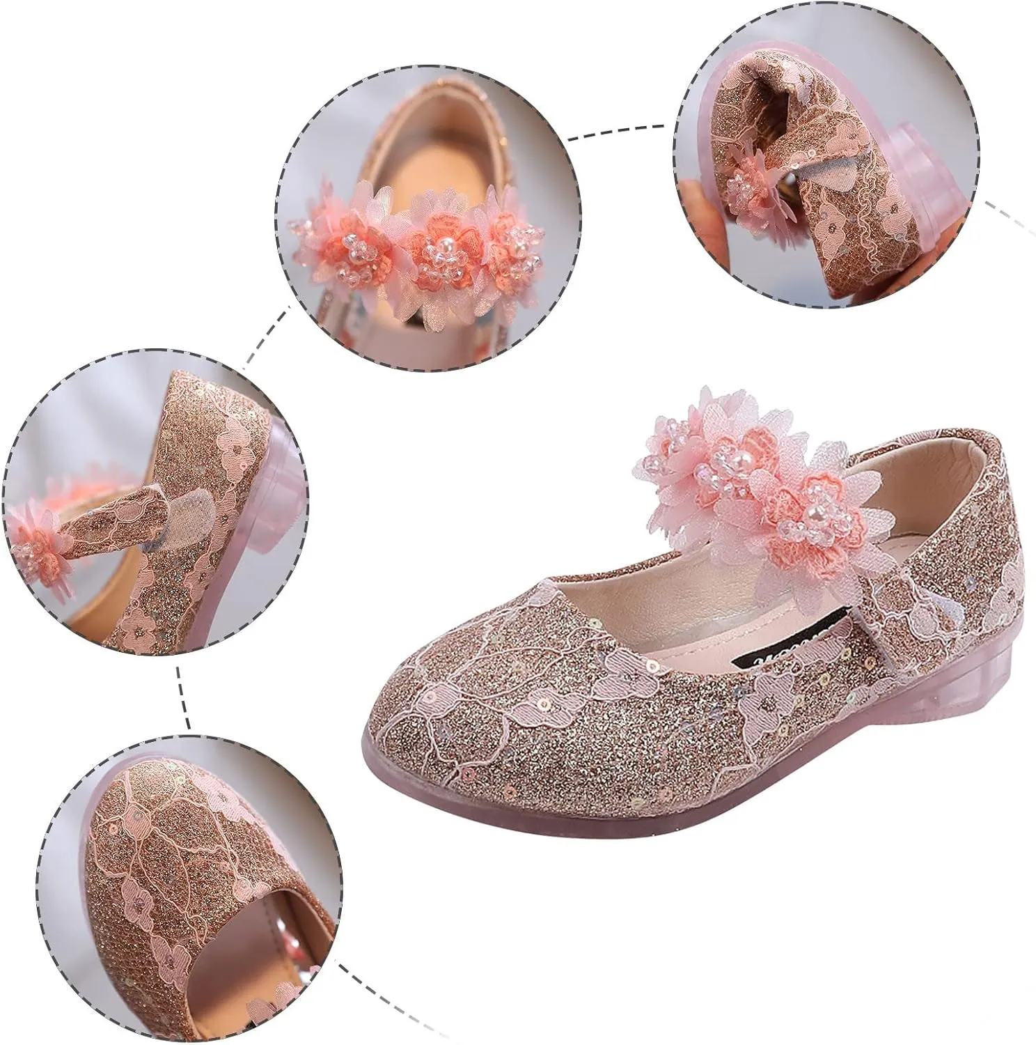 Girls Dress Shoes,Girls Baby Princess Shoes Rhinestone Flower Sandals Dancing Shoes Pearl Crystal Kawaii Shoes 1-6 Y