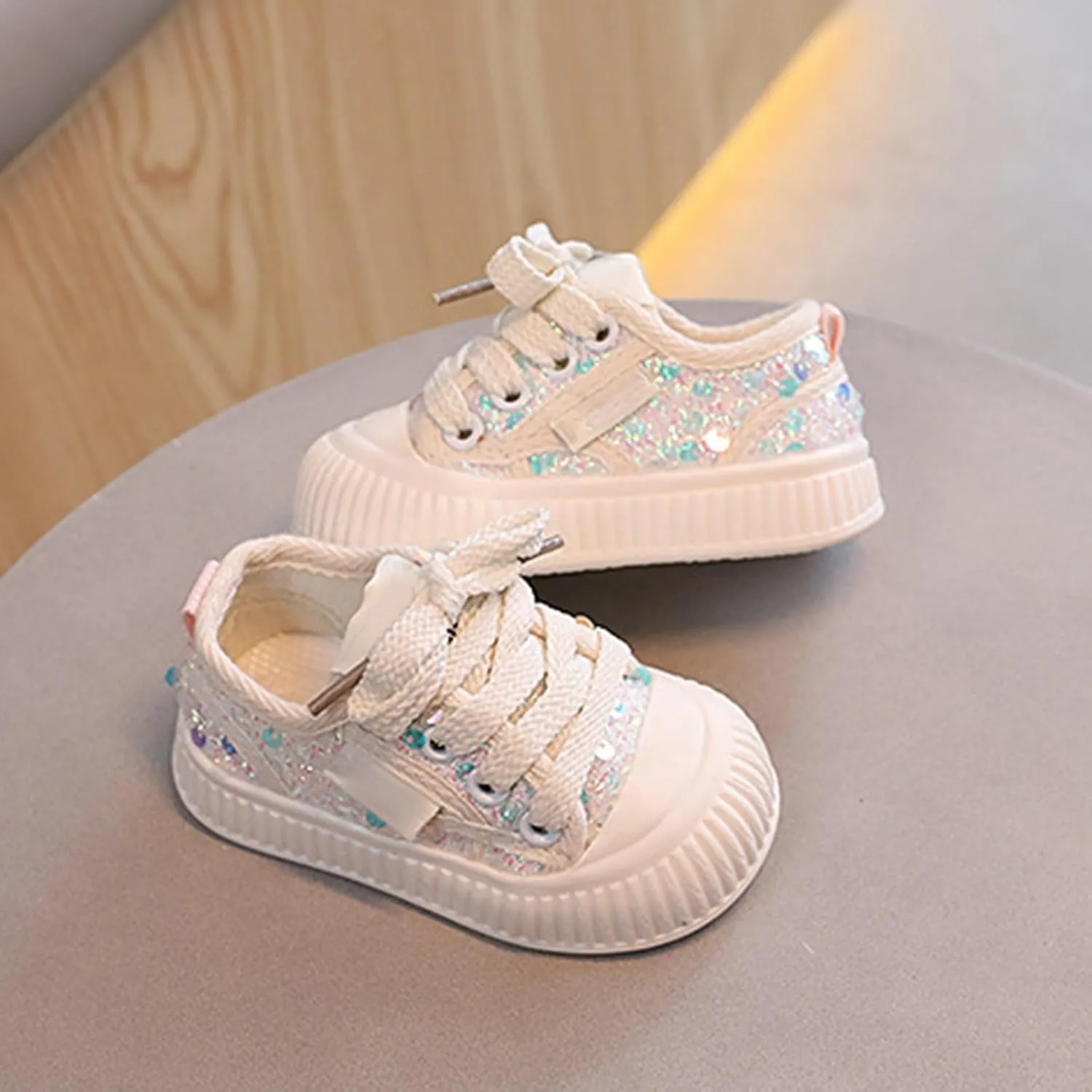 Girls Lace Sneakers Flat Non Slip Breathable Outdoor Sport Shoes Kids Ankle First Walking Shoes Fall Casual Sneakers